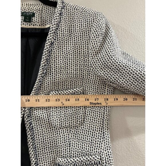 J-Crew Blazer Womens neutral tweed fringed size M patch pocket office jacket - Picture 7 of 7